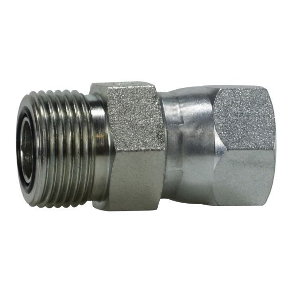 Midland Metal Hydraulic Swivel, 91618 x 71620 Nominal, Male ORFS x Female 37 deg JIC, 6000 psi, Steel FS640244